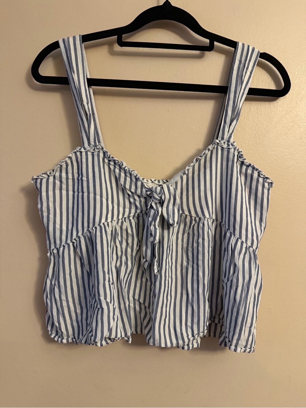 American Eagle Outfitters Light Blue & White Striped Tie-Front Tank